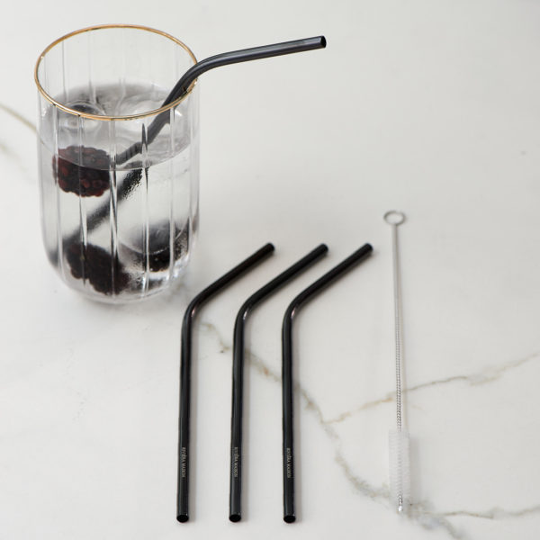 Happy Straws Metal black 4 pcs gebogen Metallstrohhalme – Bild 3