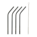 Happy Straws Metal black 4 pcs gebogen, Metallstrohhalme