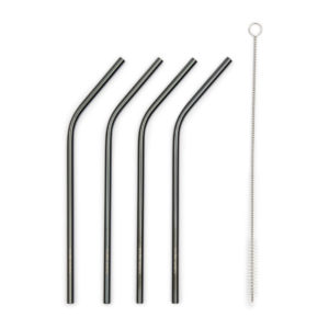 Happy Straws Metal black 4 pcs gebogen, Metallstrohhalme