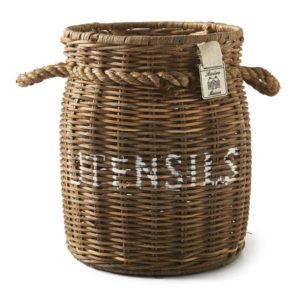Rustic Rattan Utensils Pot