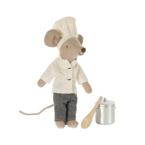 Kuschelmaus Kochmaus mit Topf & Kochlöffel 12cm