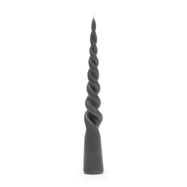 496950_3 Twisted Cone Candle dark grey 35cm, Dinnerkerze