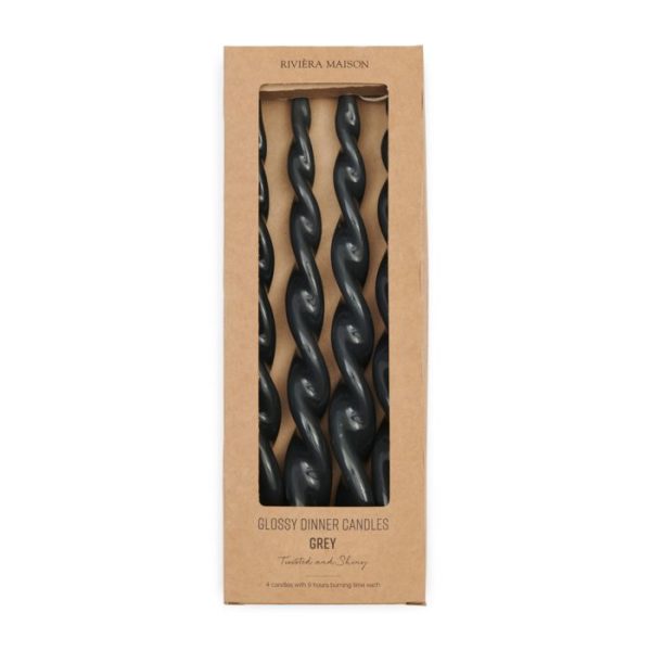 Twisted Dinner Candles dark grey glänzend 4 pieces, Stabkerzen – Bild 2