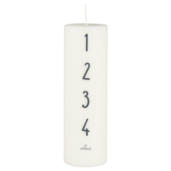 76621-11 Adventskerze 1-4 weiß mit anthrazitfarbenen Zahlen 20cm