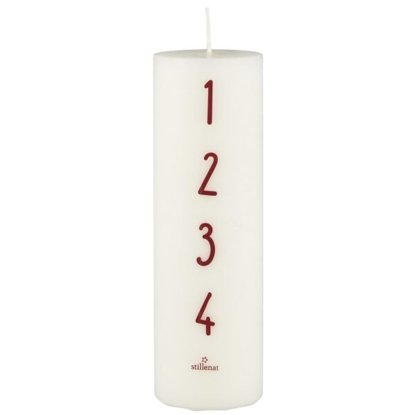 76622-11 Adventskerze 1-4 weiß mit roten Zahlen 20cm