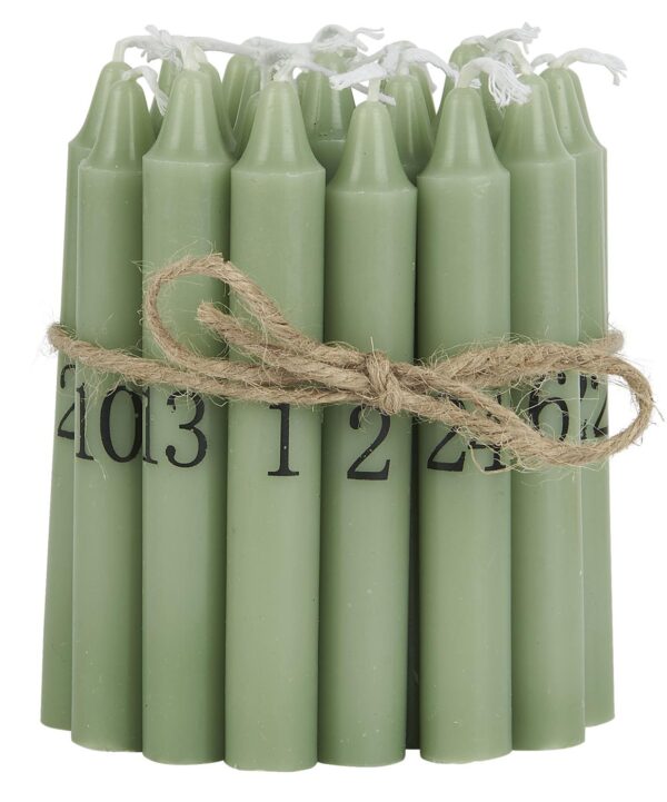 Dünne Kerzen Advent  1-24 staubig grün mit schwarzen Zahlen 1.3cm – Bild 4