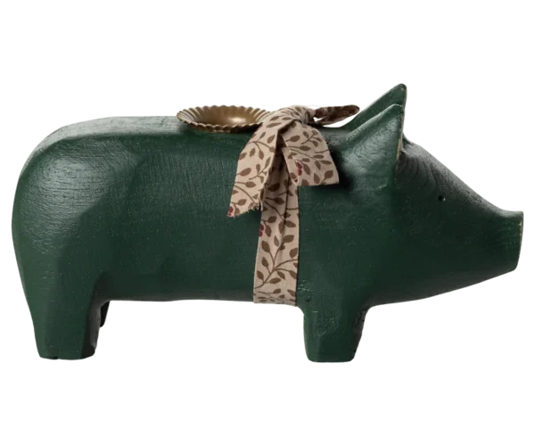 14-4801-01.png Kerzenständer Holzschwein dunkelgrün Medium 16cm