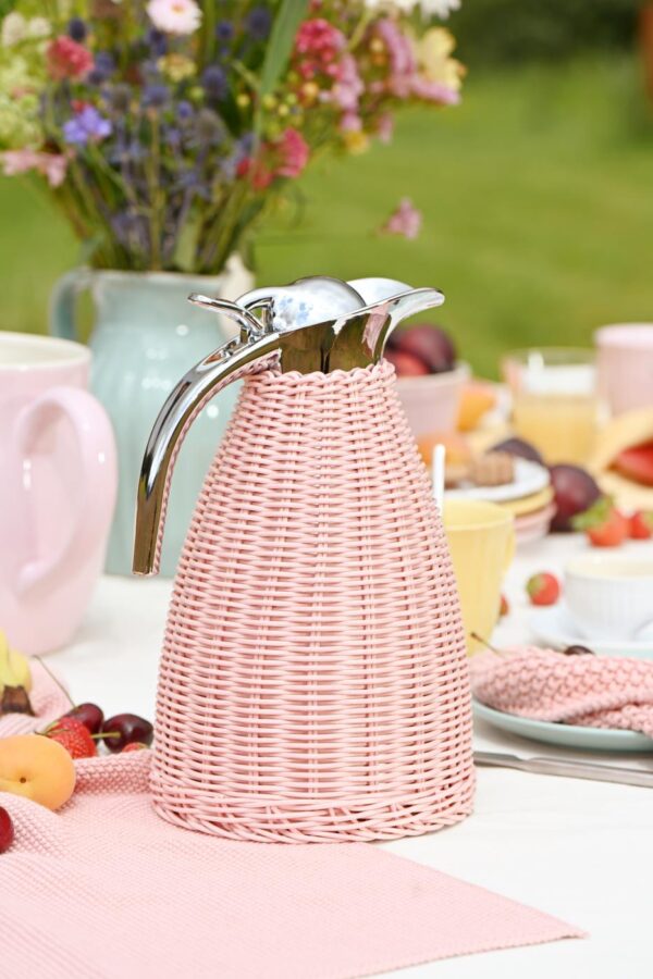 Thermoskanne Polyrattangeflecht rosa Edelstahl – Bild 2