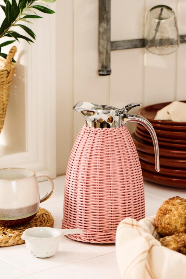 Thermoskanne Polyrattangeflecht rosa Edelstahl – Bild 5