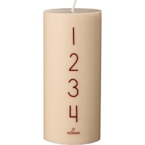 Adventskerze 1-4 Advent Stearin graunatur mit rotbraunen Zahlen 15cm