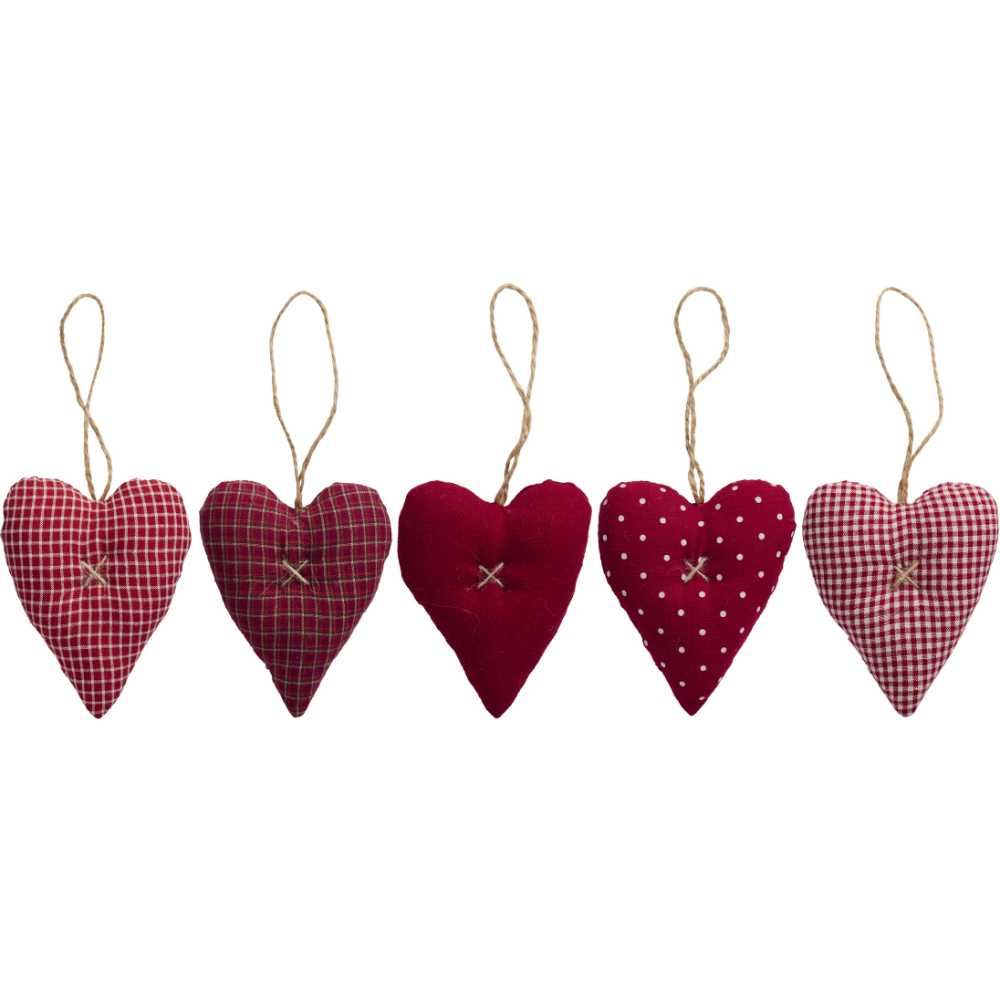 My Nostalgic Christmas 5er Set Stoff Herzen zum aufhängen, Adventsdeko